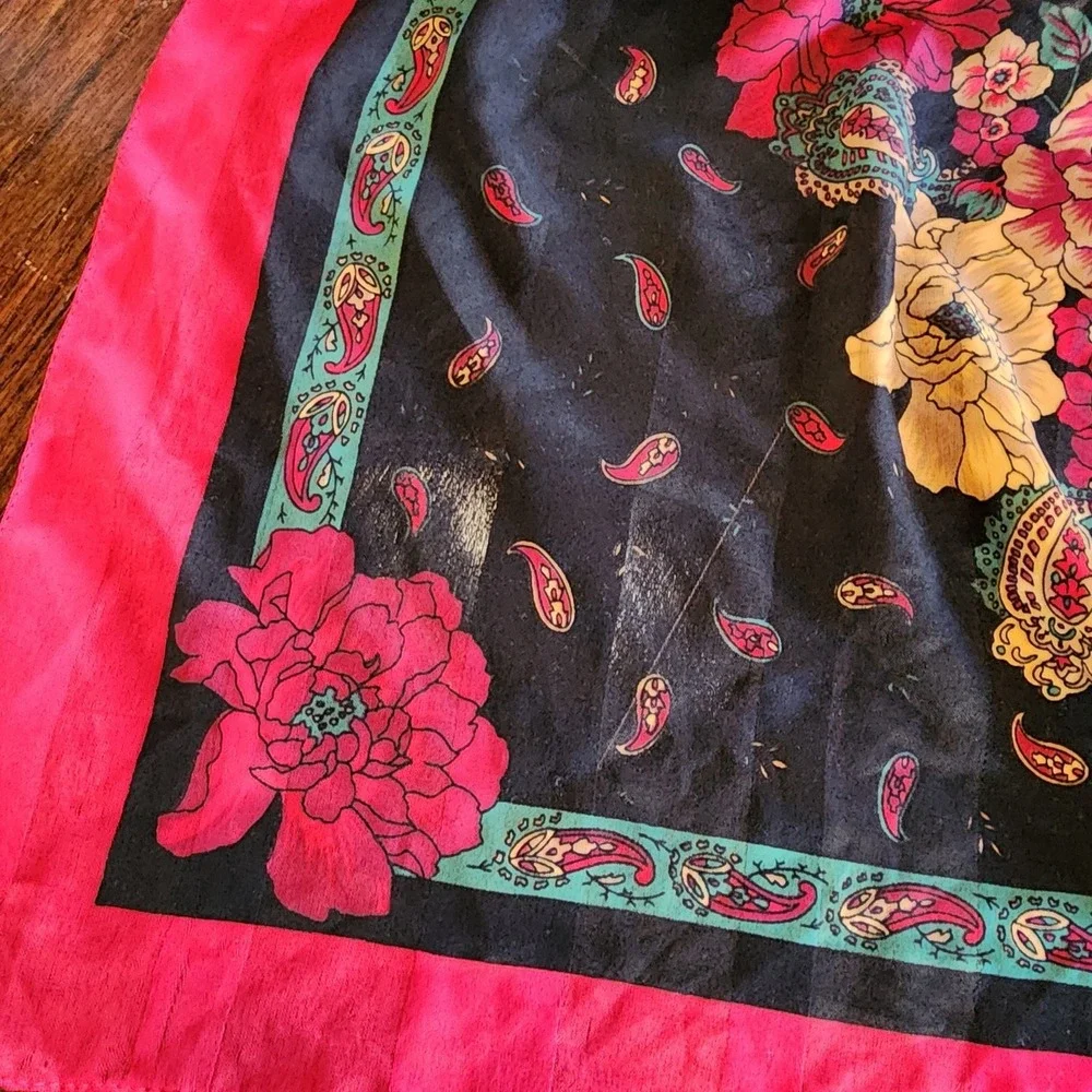 Vintage Silk? Floral Scarf Whimsigoth Retro Maximalist Glam Dark Moody Fairy Art